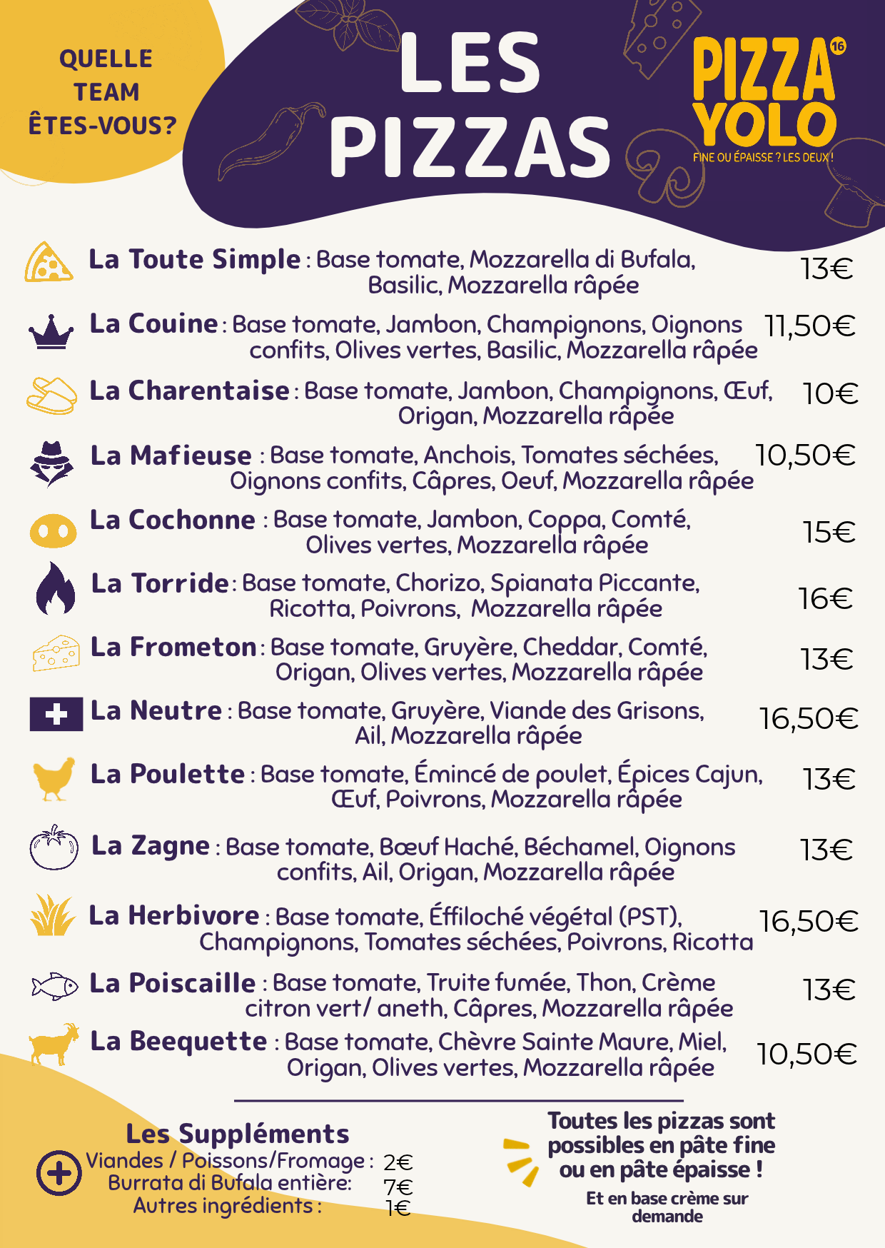Nouvelle carte pizzas